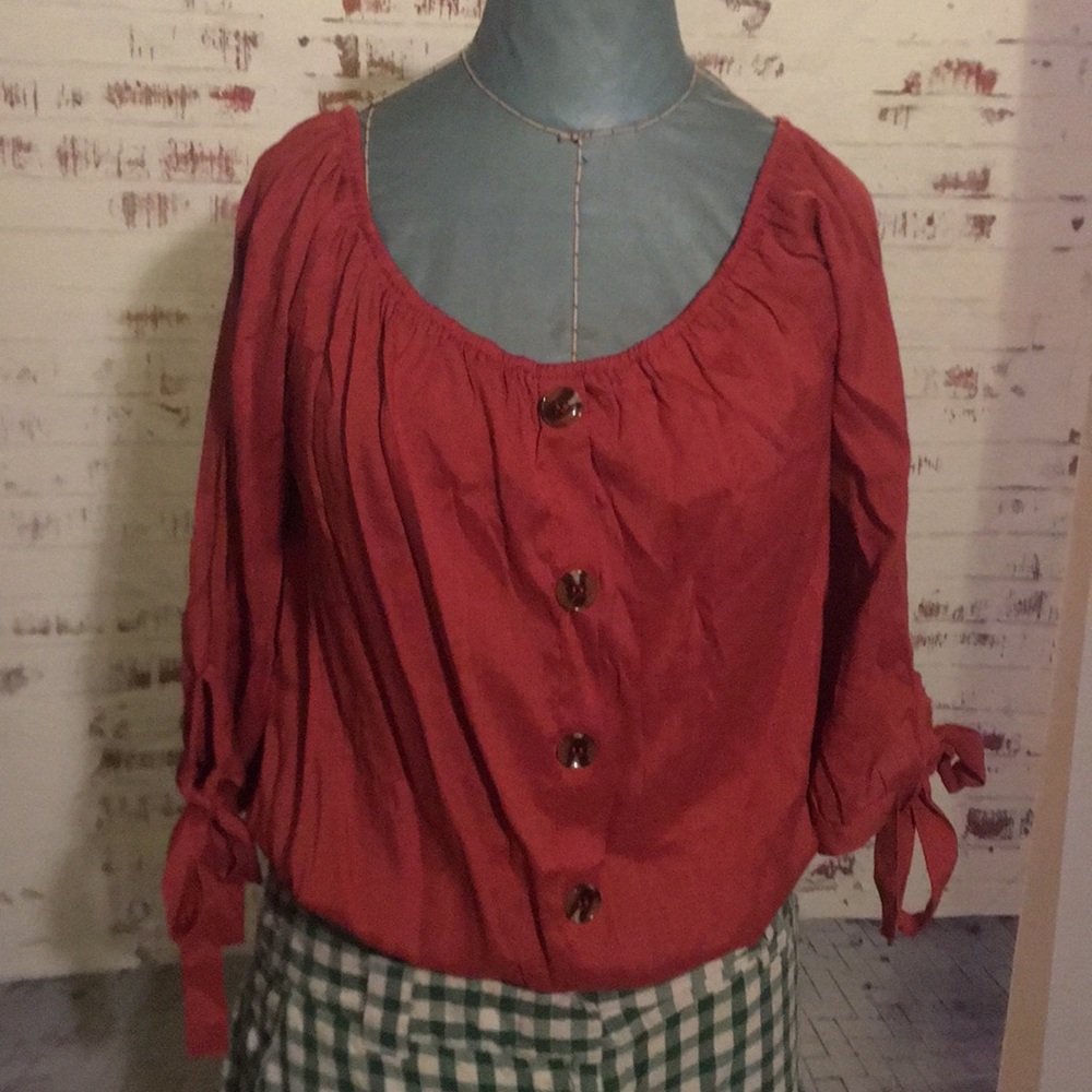 Rust orange top off shoulder tie sleeve large